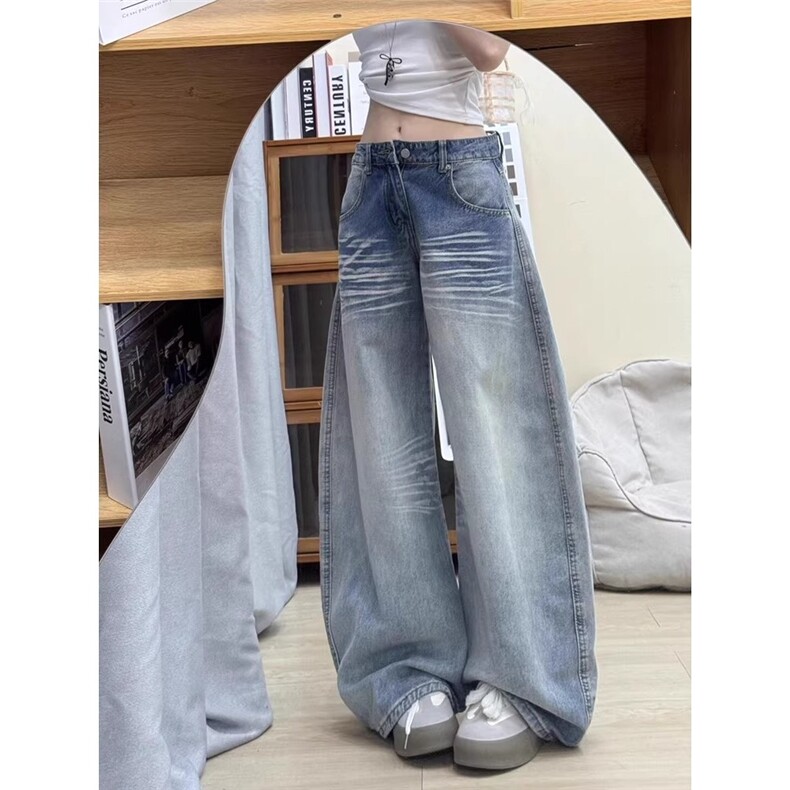 美式复古弯刀牛仔裤女秋冬季新款宽松直筒阔腿镰刀裤子,男装牛仔裤,星座506A