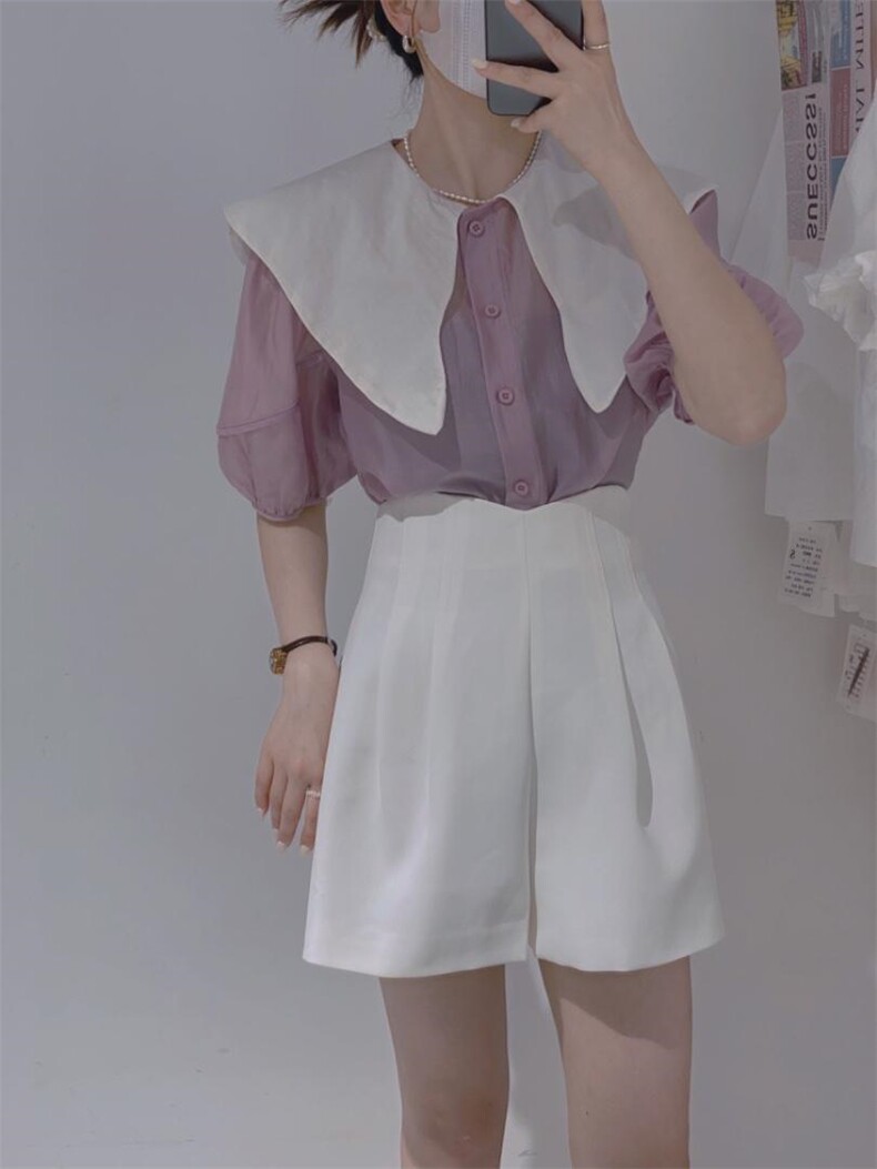 拼色衬衫，女装衬衫，驿谷