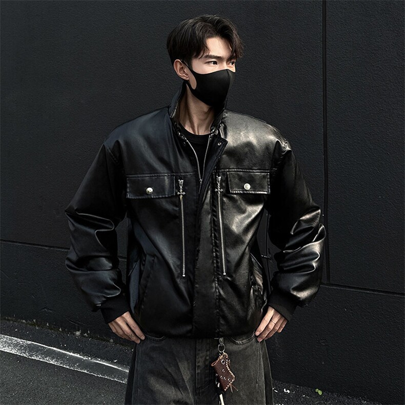 冬季宽松休闲PU皮棉衣潮加棉加厚外套XZ811A-WH020-P128图片