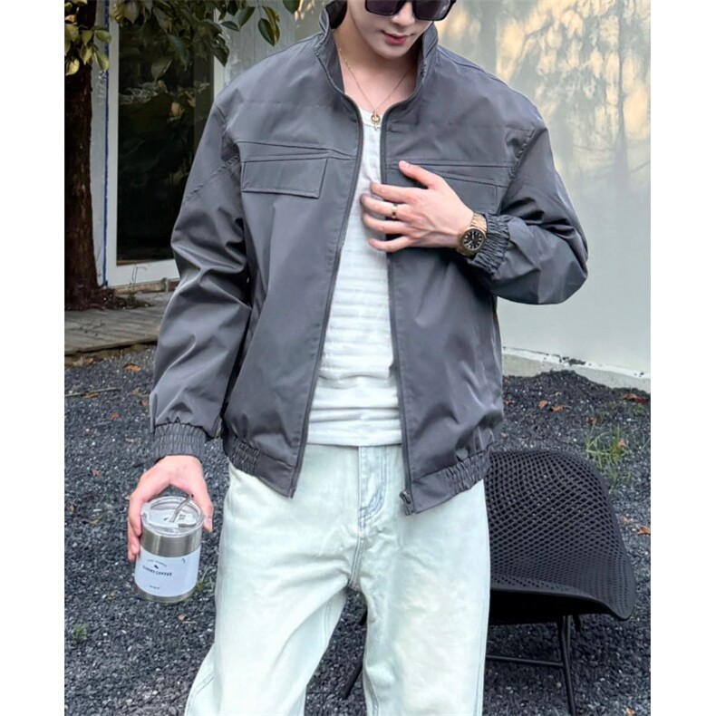灰色美式短款工装外套男女秋季多口袋飞行员夹克摩托车立领骑行服,男装夹克,星座601-1