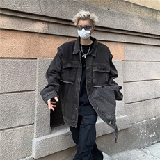 时尚潮牌做旧水洗牛仔外套长袖休闲复古夹克情侣上衣男百搭，男装夹克，星座716-4
