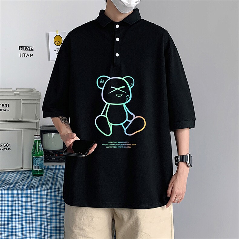 PL57139-P35 翻领短袖polo衫男大码胖子半袖t恤男有领保罗衫 模特图片