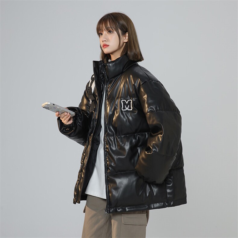 美式复古PU皮2025冬新款棉服女宽松立领加厚面包服棉衣CC028-100,男装棉衣,星座911-3