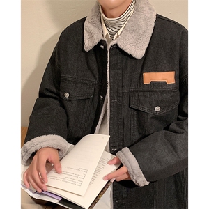 现货春冬款加绒牛仔夹克男棉衣潮流情侣毛领棉服外套MY2221-P115