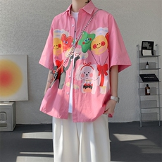 CS1127-P45控78夏季新款设计感大码潮牌冰丝短袖情侣衬衫外套男，男装T恤，电商A059