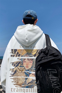 直播品质340克重磅纯色华棉美式卫衣连帽印花大码 XZ517A-BK12303图片