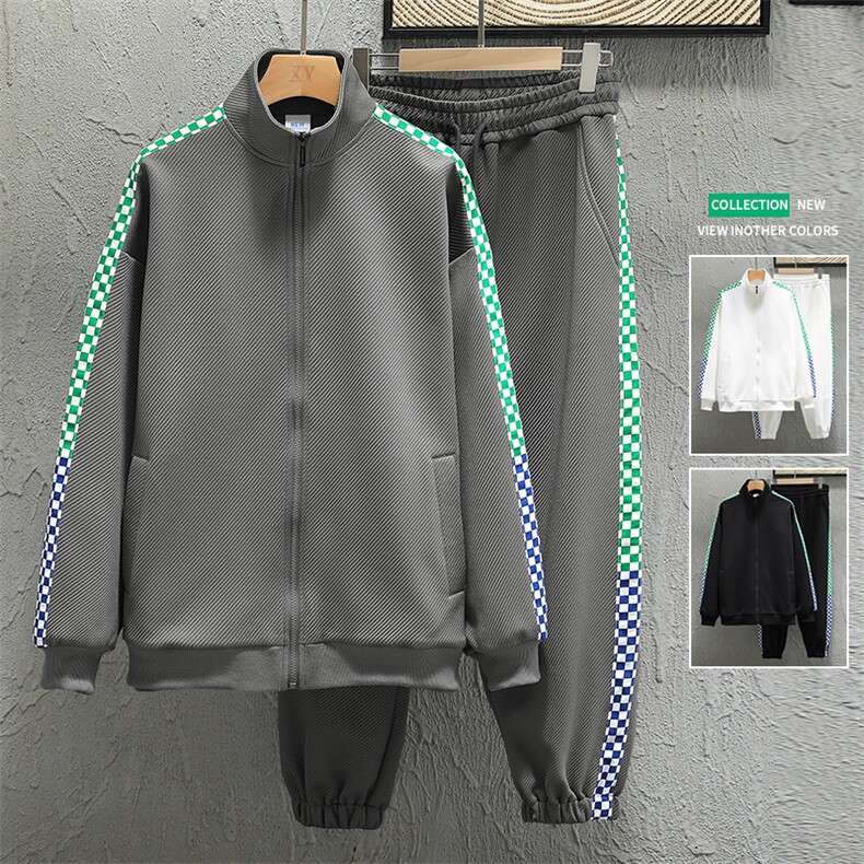 新款男百搭设计感大斜纹 水泥墙挂拍运动套装TZ2601-P120控158图片