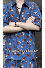 短袖衬衫男+短裤男套装男100%聚酯纤维M-5XL大码TZ78702P50控98，男装休闲套装，星座226-1