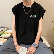 直播品质重磅纯棉220克美式印花宽松背心男女无袖t恤潮BX325P25，男装T恤，电商A486