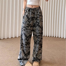 美式覆古水洗迷彩卫裤男早秋重磅运动裤子直筒阔腿弯刀微喇工装裤，男装牛仔裤，星座506A