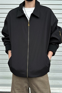 新款春秋美式宽松痞帅翻领飞行夹克复古百搭工装外套男士6185-P50图片