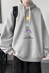 WY2141-P35 纯棉连帽卫衣男大码运动帽衫宽松薄外套男图片