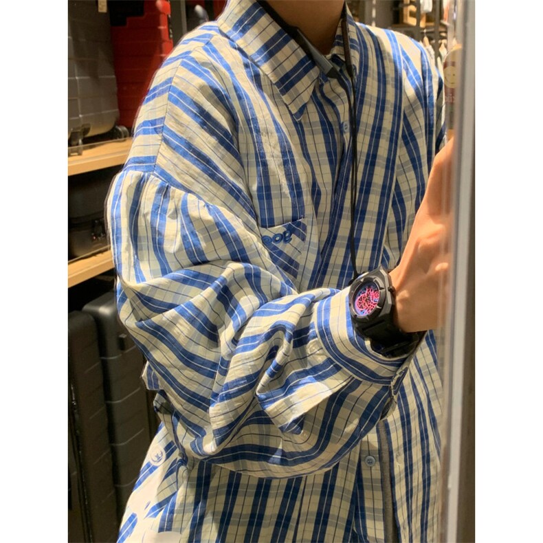 【有货】cleanfit蓝白格子衬衫男美式复古长袖衬衣N316LL-特P45,男装衬衫,星座1007（原301D）
