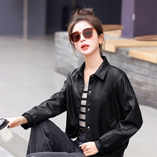 2025年春秋季PU皮时尚休闲宽松短外套，女装皮衣，魅家