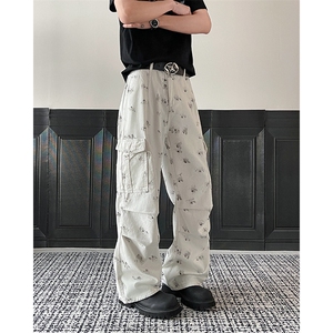 牛仔裤男款高街微喇工装长裤美式涂鸦拖地裤子N1151-P50图片