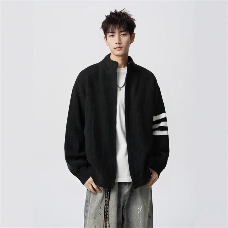 重磅秋冬北极绒开衫毛衣美式复古休闲慵懒风男女立领针织衫外套，男装针织衫/毛衣，电商A486-1
