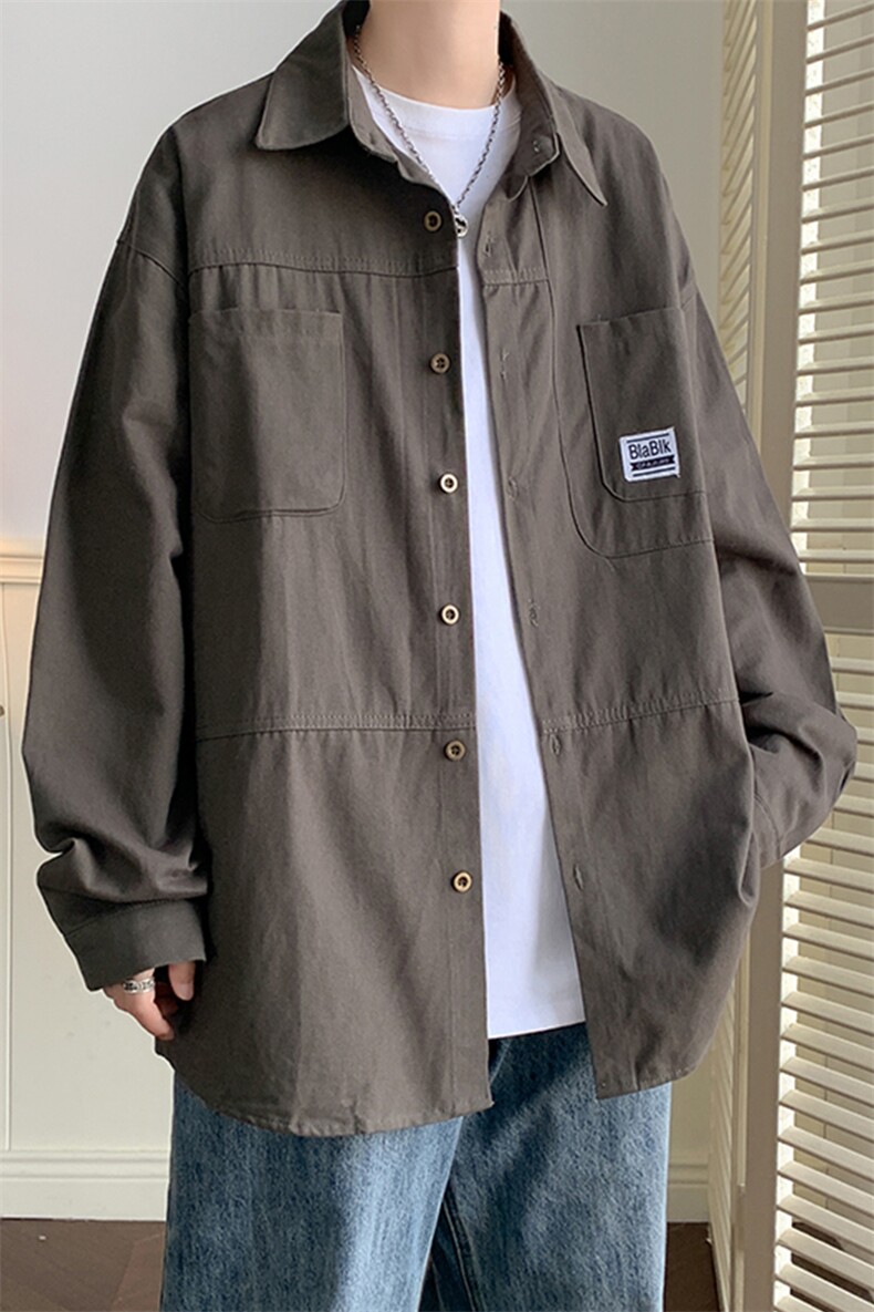 CS4005-P60秋季日系工装长袖衬衫纯棉男士大码宽松版外套M-5XL,男装衬衫,电商B280-1（原A049）