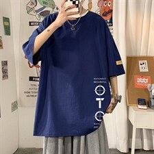 YT26114-P30亚麻短袖t恤男大码五分袖男宽松七分袖海报风,男装T恤,电商A040