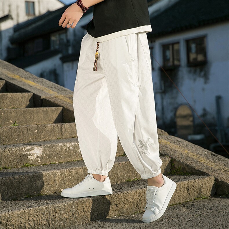 新款男士休闲裤风高品质提花潮九分裤拼接K301-P65控88图片