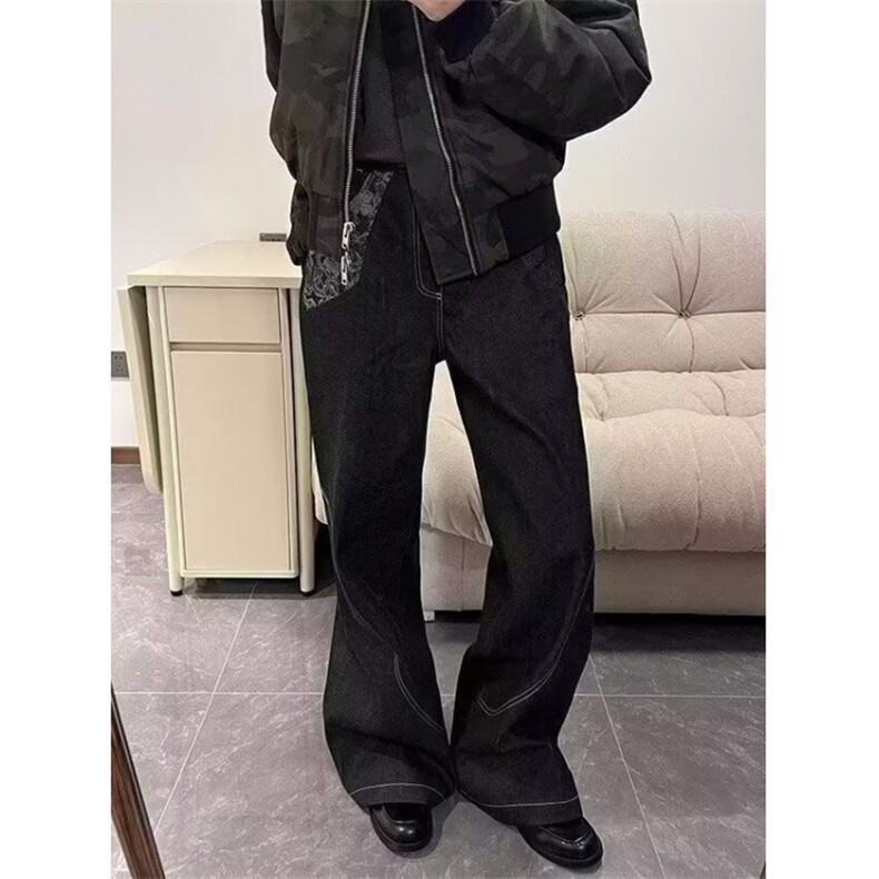 美式复古设计感明线弯刀牛仔裤男痞帅百搭直筒宽松长裤NB917,男装牛仔裤,星座1116A（原606A-3）