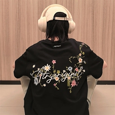 万针全刺绣工艺抖音得物高品质260克重磅纯棉双纱美式高街短袖T恤，男装T恤，电商A486