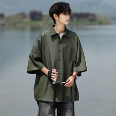 8XL-M冰丝牛仔短袖衬衫男款夏季薄款宽松慵懒衬衣外套DC28006P60，男装T恤，电商B312