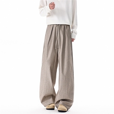 老钱风条纹西装裤cleanfit休闲裤男慵懒直筒阔腿垂感山本裤KZ107，男装西服套装，电商B312