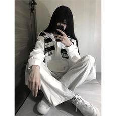 高品质春装新款美式高街潮牌解构设计休闲连帽卫衣男女慵懒风外套，女装短外套，电商A486-1