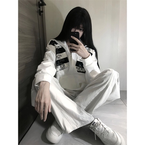 高品质春装新款美式高街潮牌解构设计休闲连帽卫衣男女慵懒风外套图片