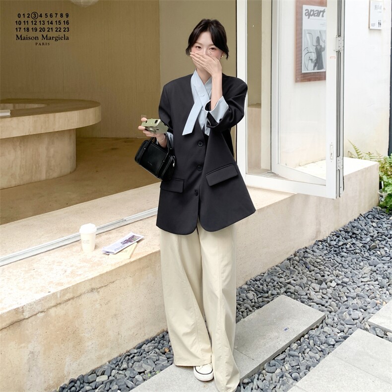 通勤拼接假两件短款西服上衣女春秋超火好看高级小众职业西装外套,女装西装,韩蜜菓