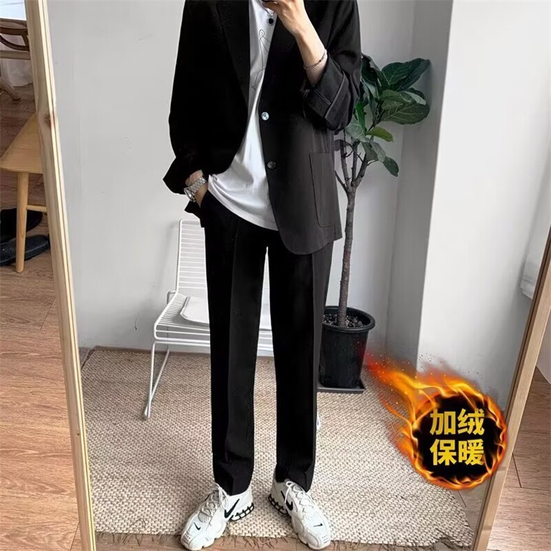西裤男秋冬加绒直筒西装裤垂坠感宽松裤子休闲裤阔腿裤高级感长裤,男装西服套装,星座506A