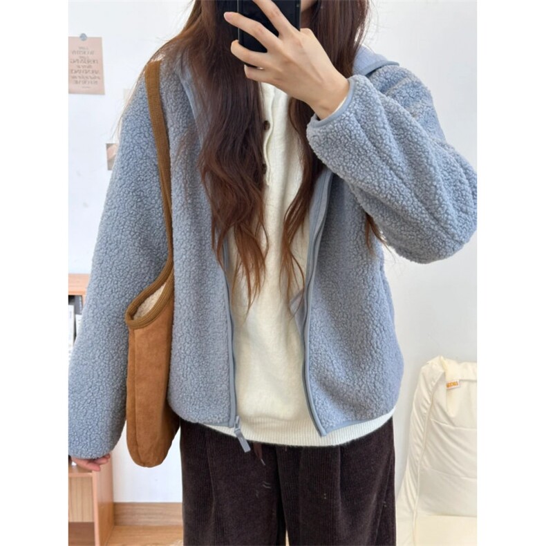 羊羔毛连帽外套130-GS06-P65成分100聚酯纤维，女装短外套，星座1302