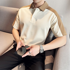 商务韩版拼接撞色设计款半截袖男士翻领Polo衫PL61/P55控78，男装Polo衫，电商A243