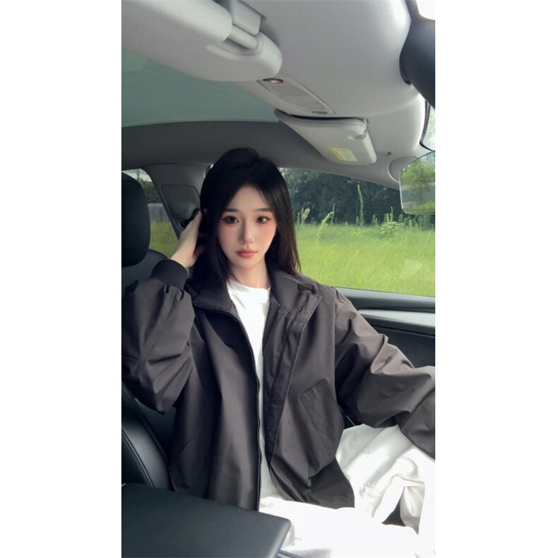 现货26春装美拉德立领飞行夹克纯色复古廓形高街棒球服外套,男装夹克,电商A486-1