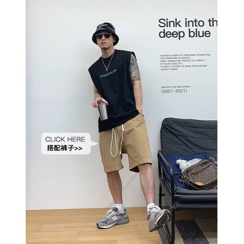 夏季外穿宽松坎肩美式复古字母无袖t恤上衣纯棉背心X22-P25网络图,男装背心/马甲,电商B245