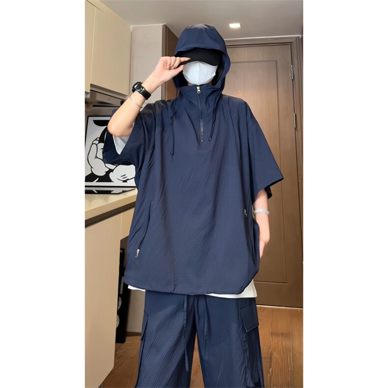 量大优供视频泡泡纱夏款连帽套装短袖短裤男XH74TZ-特P60,男装牛仔裤,电商B367