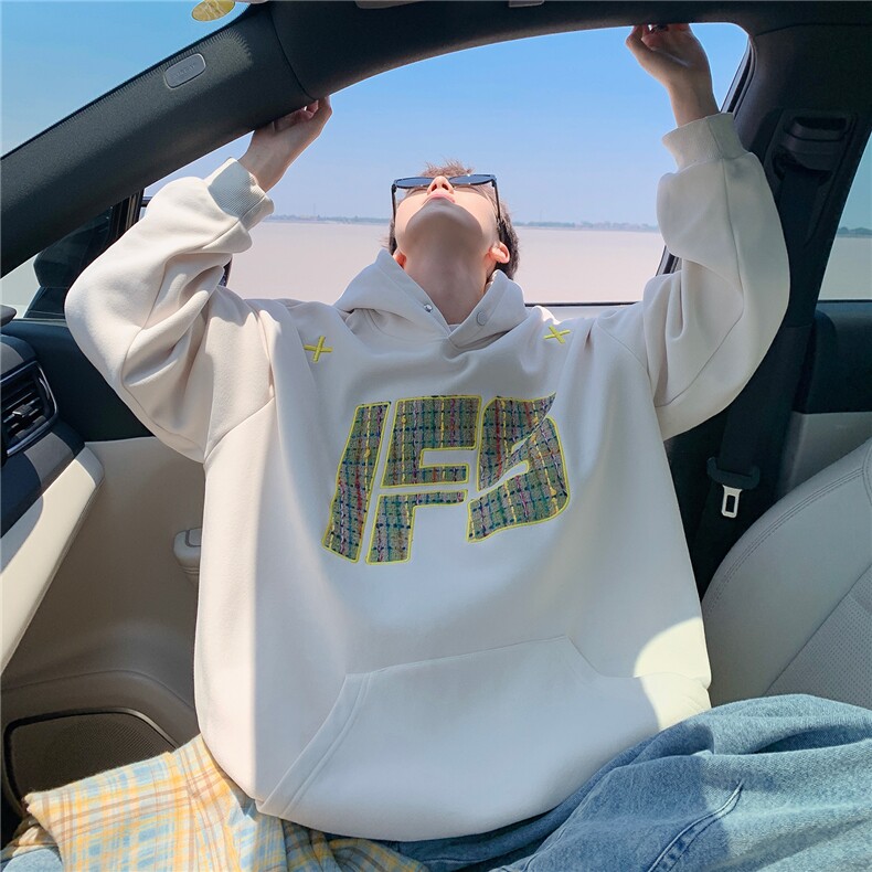 重磅贴布刺绣卫衣大码春秋连帽衫硬挺外套美式休闲上衣WY9108/P65,女装短外套,电商B238