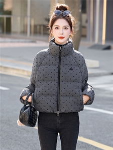 冬装新款时尚波点休闲加厚面包服90白鸭绒短款羽绒服图片