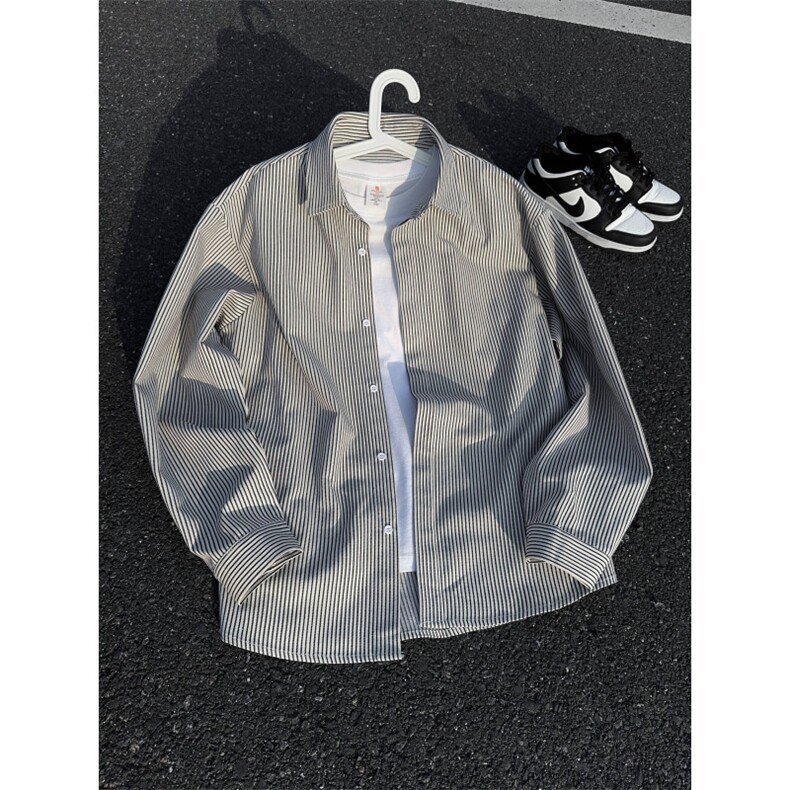 美式ins高街暗黑宽松条纹长袖衬衫SY2540-S-3XL-特P35,男装衬衫,星座417-1（原电商B245）