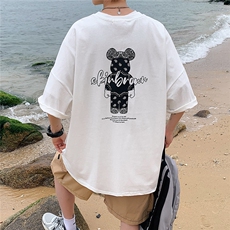 1港风小熊印花休闲情侣日系潮大码M-5XL短袖T恤男DT7736P25控38，男装T恤，星座226-2