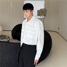 春秋季新款衬衫男长袖潮流编制设计感小众宽松休闲发型师韩版衬衣，男装衬衫，星座506A
