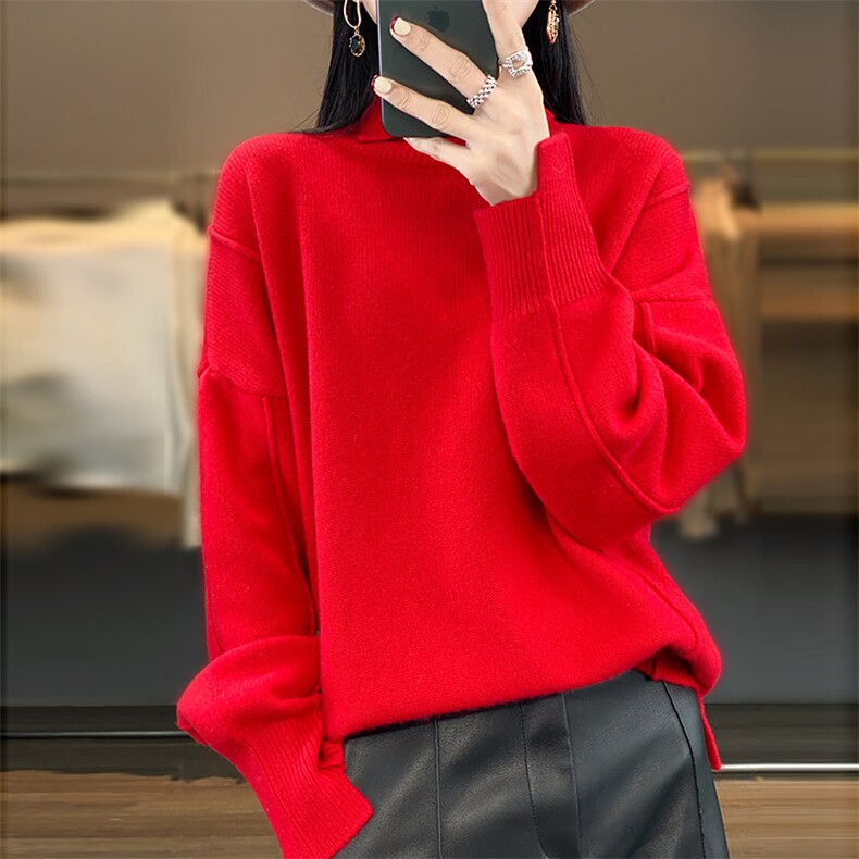 女士秋冬季新款七针加厚小翻领羊毛衫,女装羊毛衫,奢优羊绒