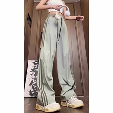 网图抖音品质三条杠薄款冰丝休闲裤透气长裤子K2527P25，男装休闲裤，星座1904A