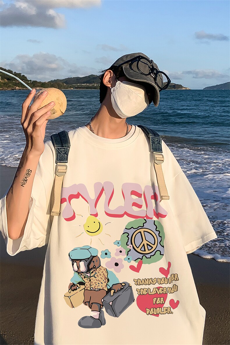 夏重磅落肩袖短袖t恤卡通趣味印花美式半袖上衣XZ514-2-1293-P28,男装T恤,星座514-2(原B239)