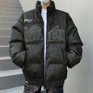 潮牌设计感做旧棉服男立领潮流街头时尚压褶棉衣外套图片