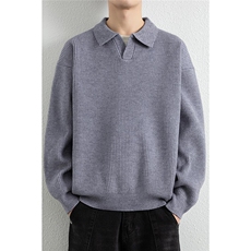 25620-特P60秋季时尚翻领毛衣套头衫男士针织衫宽松纯色打底衫，男装针织衫/毛衣，电商D310B