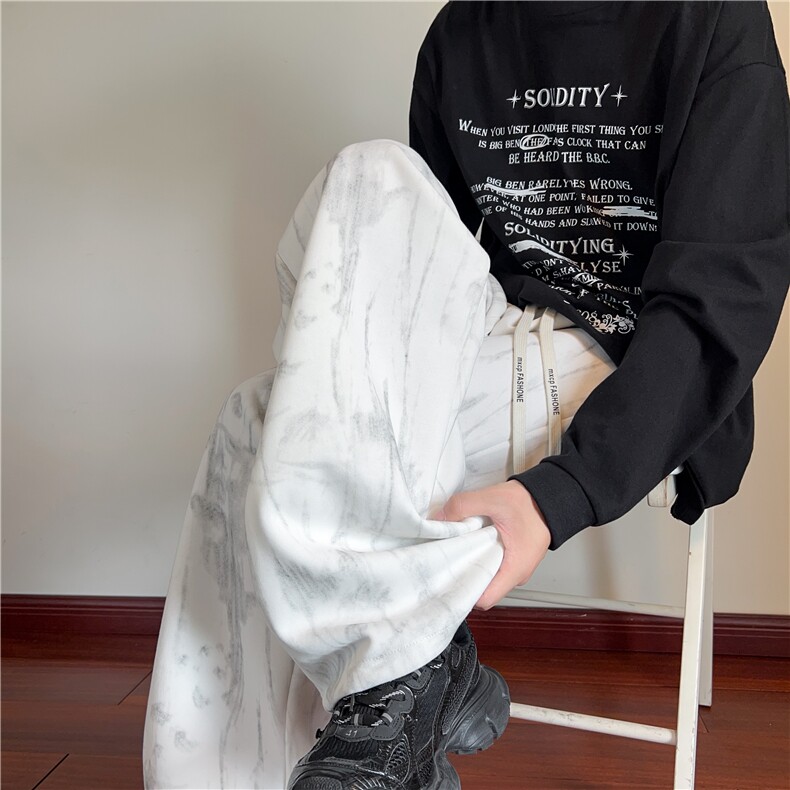 抖音品质风水墨扎染设计感宽松卫裤B315-K25305-特p40控78,男装休闲裤,电商B315