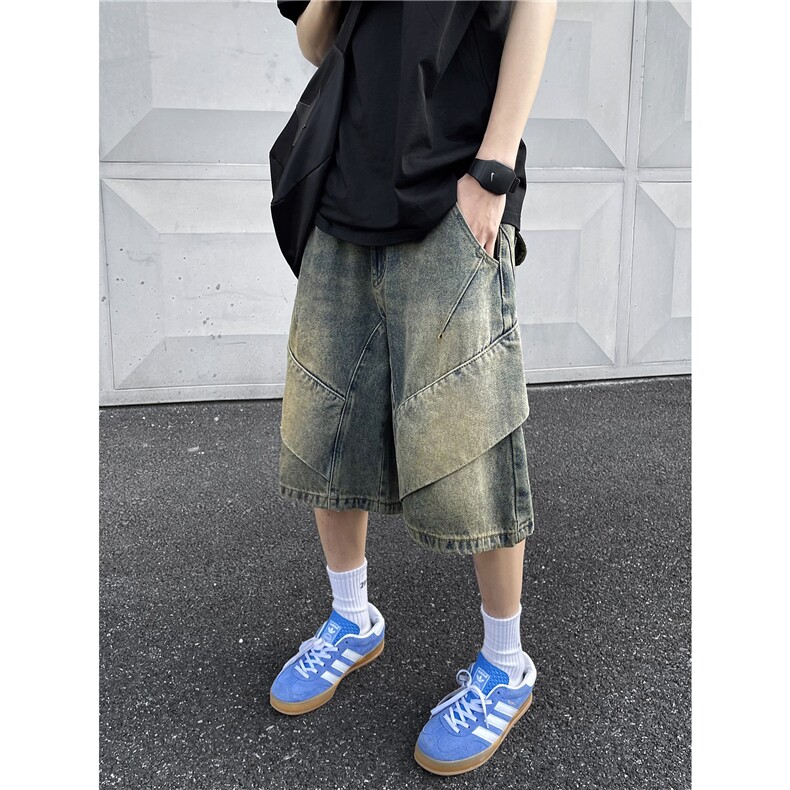 XZ612-K769-P55控78夏新款牛仔短裤黄泥染6分裤美式复古裤子,男装牛仔裤,星座612