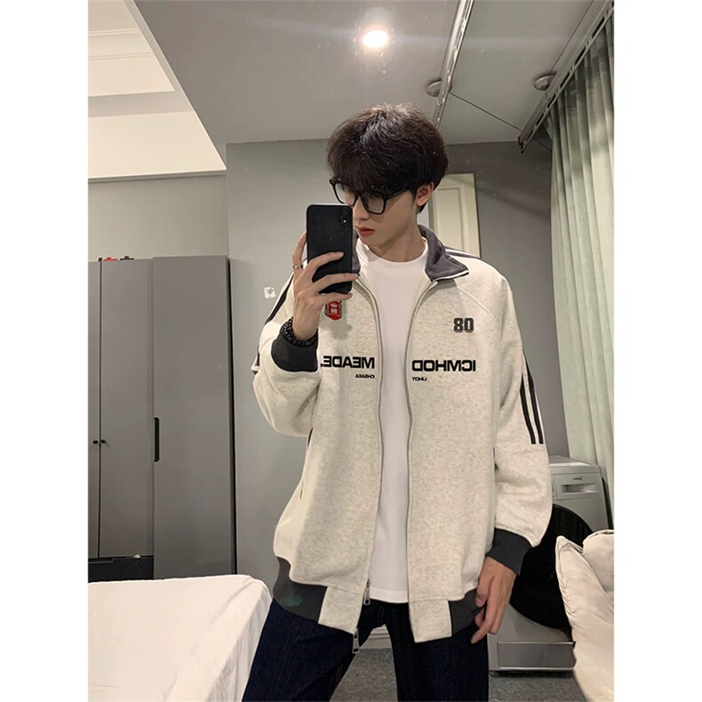 抖音得物美式高街重磅结构设计拼接织带立领印花卫衣外套 ACM4201图片