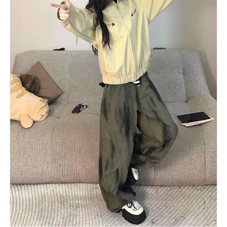 小众设计感宽松褶皱拼接做旧牛仔裤潮牌休闲阔腿廓形弯刀裤,男装牛仔裤,星座1018A